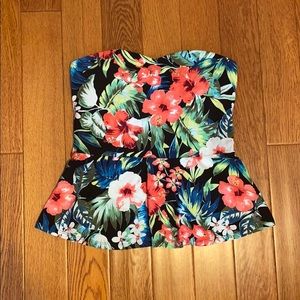 Express Strapless Hawaiian Print Peplum Top